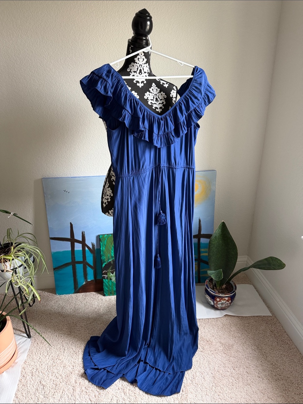 Calypso St. Barth Royal Blue Ruffled Maxi Dress